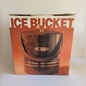 Ice Bucket Faux Tortoise With Lid Vintage Made USA Monogram Letters Thongs